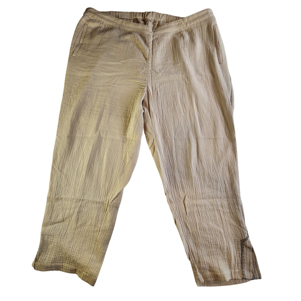 SOFT SURROUNDINGS Pull on Pants Womens 2X Beige Gauze Beachy Lagenlook Coastal
